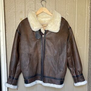 Lloyd Elliot Leather Jacket in brown with faux shearling lining Size  S